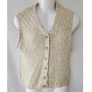 Van Heusen For Her Vtg 90's Button Up  Sweater Vest Cream Speckled Knit W Small